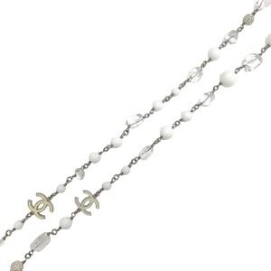 Chanel Necklace Coco Mark Rhinestone Clearn White